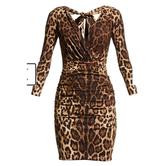 DOLCE & GABBANA Leopard-print Silk Charmeuse Minidress In Brown - Picture 1 of 16